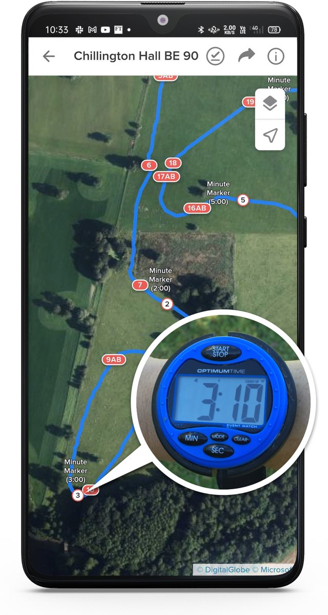 Viewing a map in the app and a stop watch